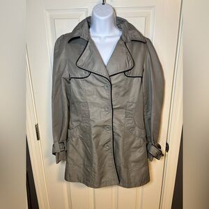Grey Miss London button up trench coat with black piping and pockets-medium